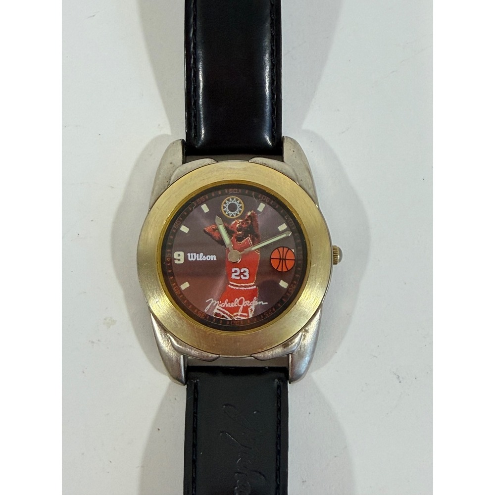 Vintage Wilson Michael Jordan Watch LMJ1208X Chicago Bulls Black Leather Strap
